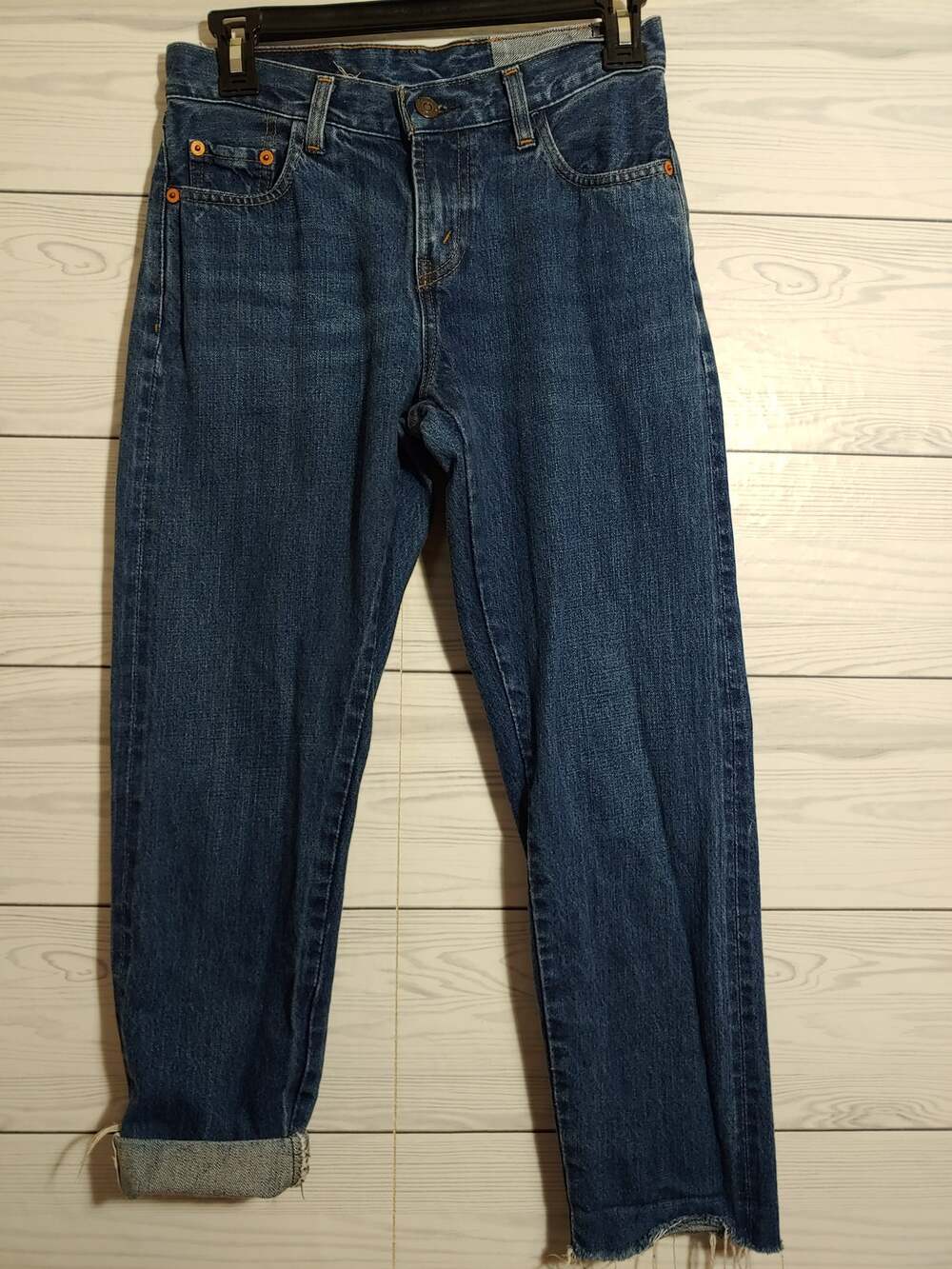 Womens Levi 505-0217 1967 Raw Selvage cropped jeans size 26